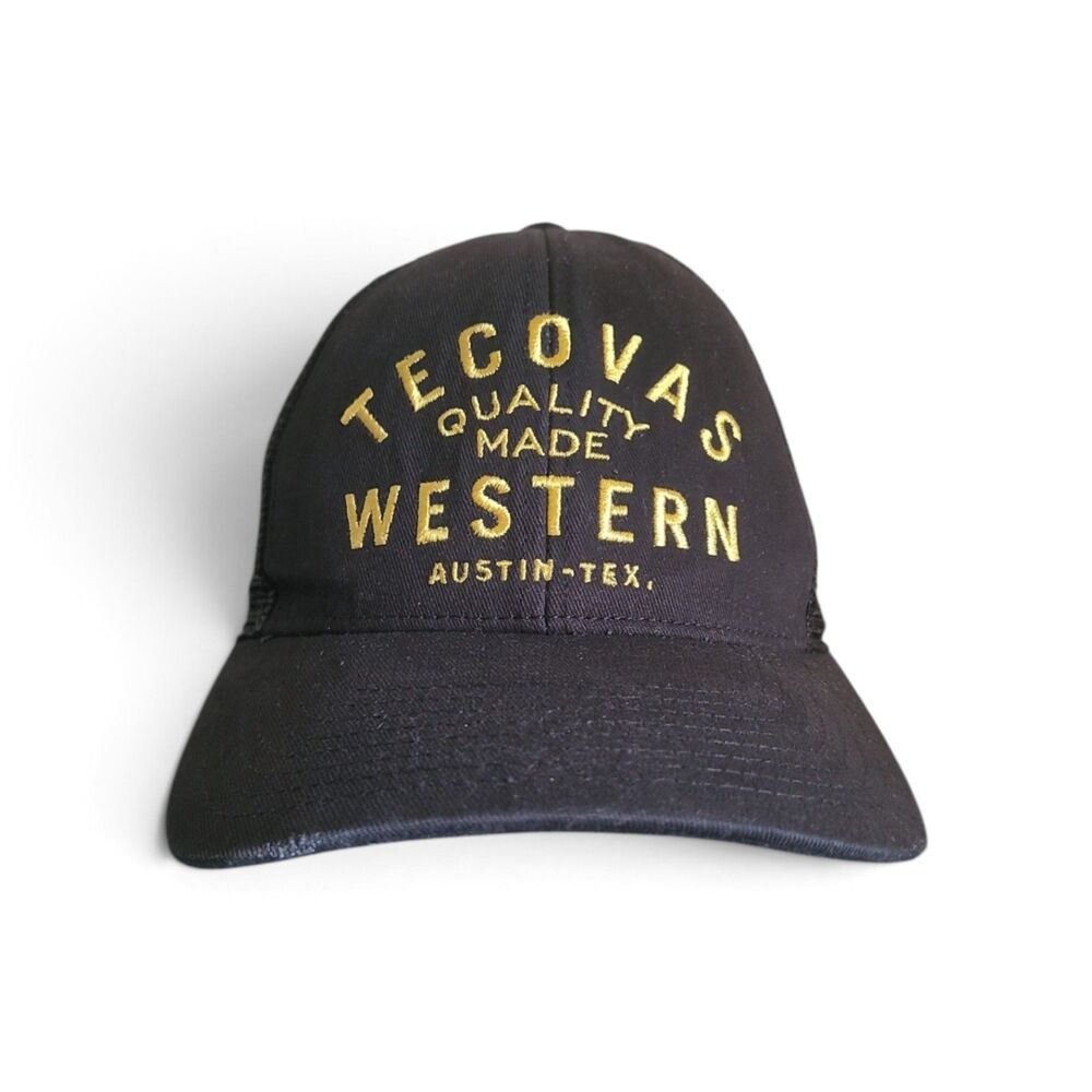 Tecovas Western Trucker Hat Black Mesh Snapback Austin Texas Embroidered Cap